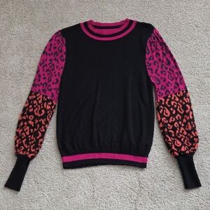 Karlie Black Sweater with Vibrant Leopard Sleeves